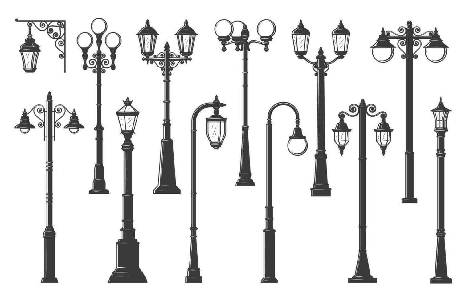 Streetlight streetlamps, lamppost street lanterns vector