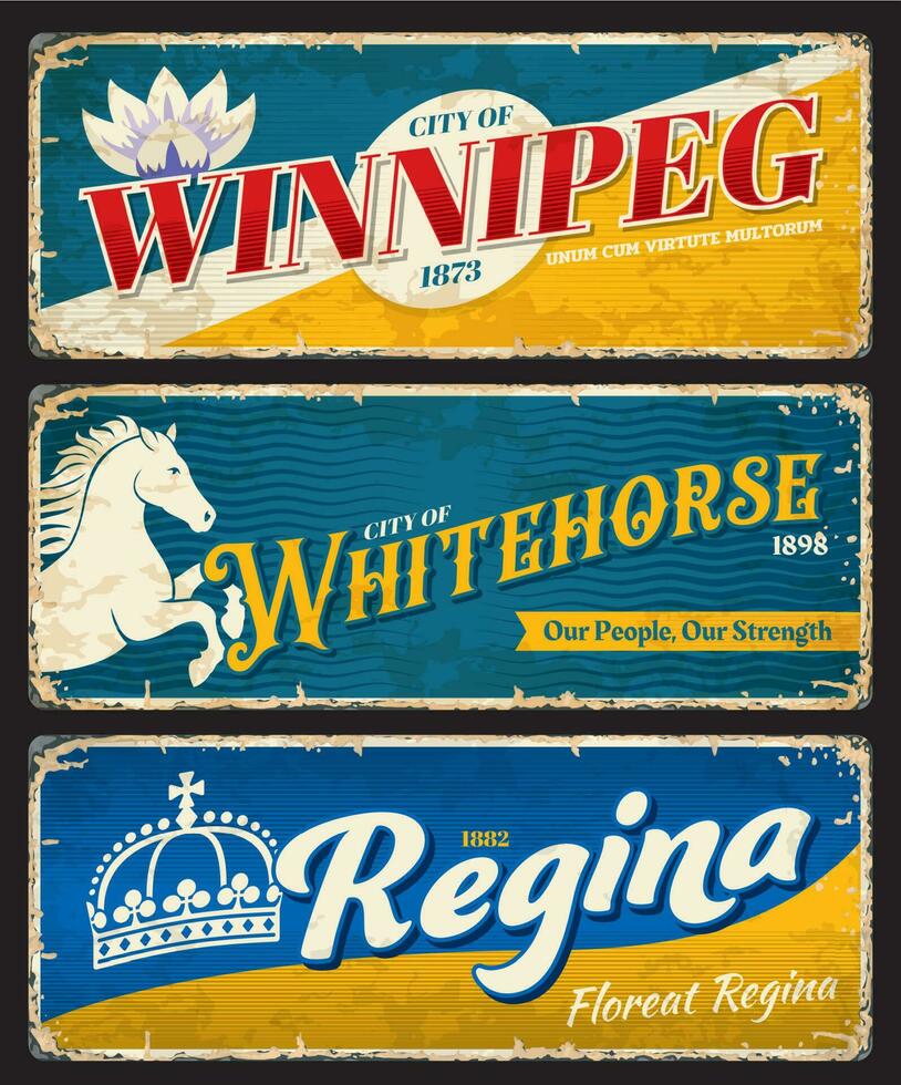 Winnipeg, caballo blanco y regina ciudades estaño señales vector