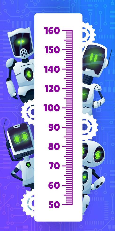 Kids height chart with robots, androids, cyborgs vector