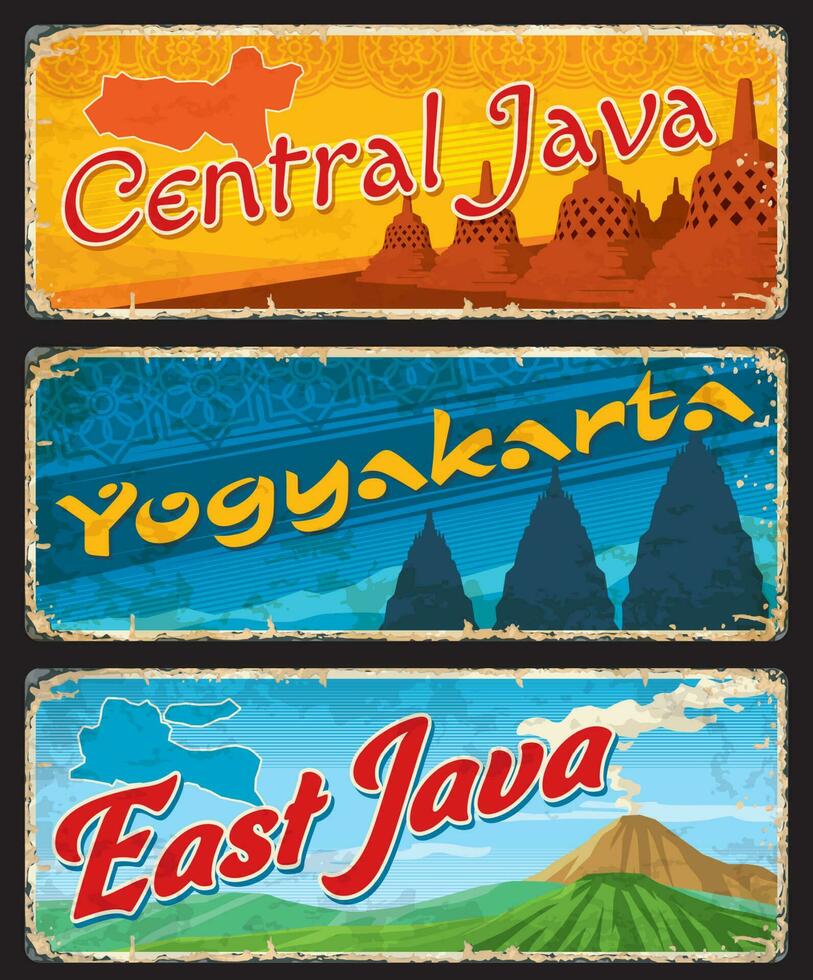 Central and East Java, Yogyakarta vintage tin sign vector