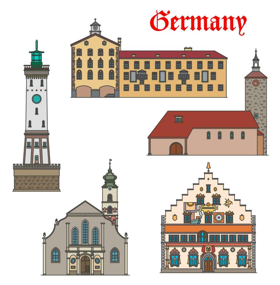 Germany architecture, Lindau travel landmarks vector