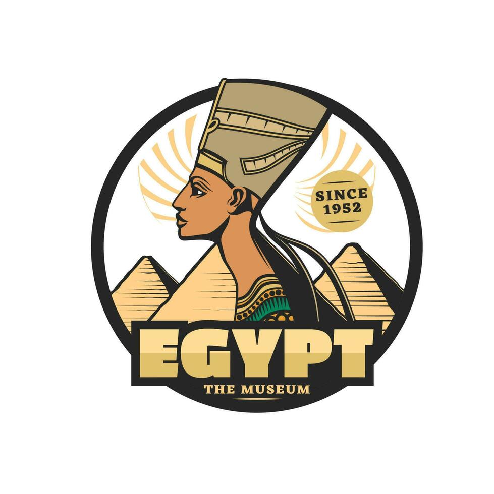 Egyptian museum, Nefertiti and pharaoh pyramids vector