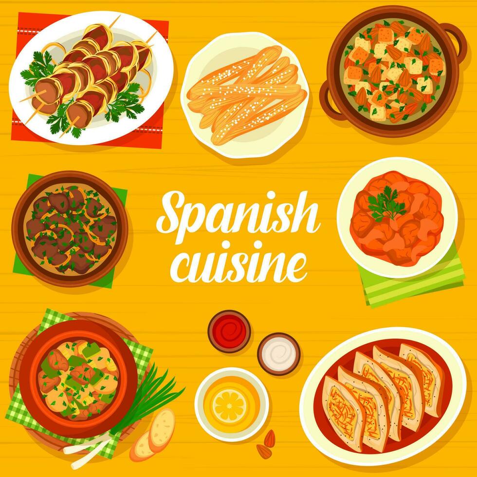 Spanish cuisine food tapas and lunch menu cover vector