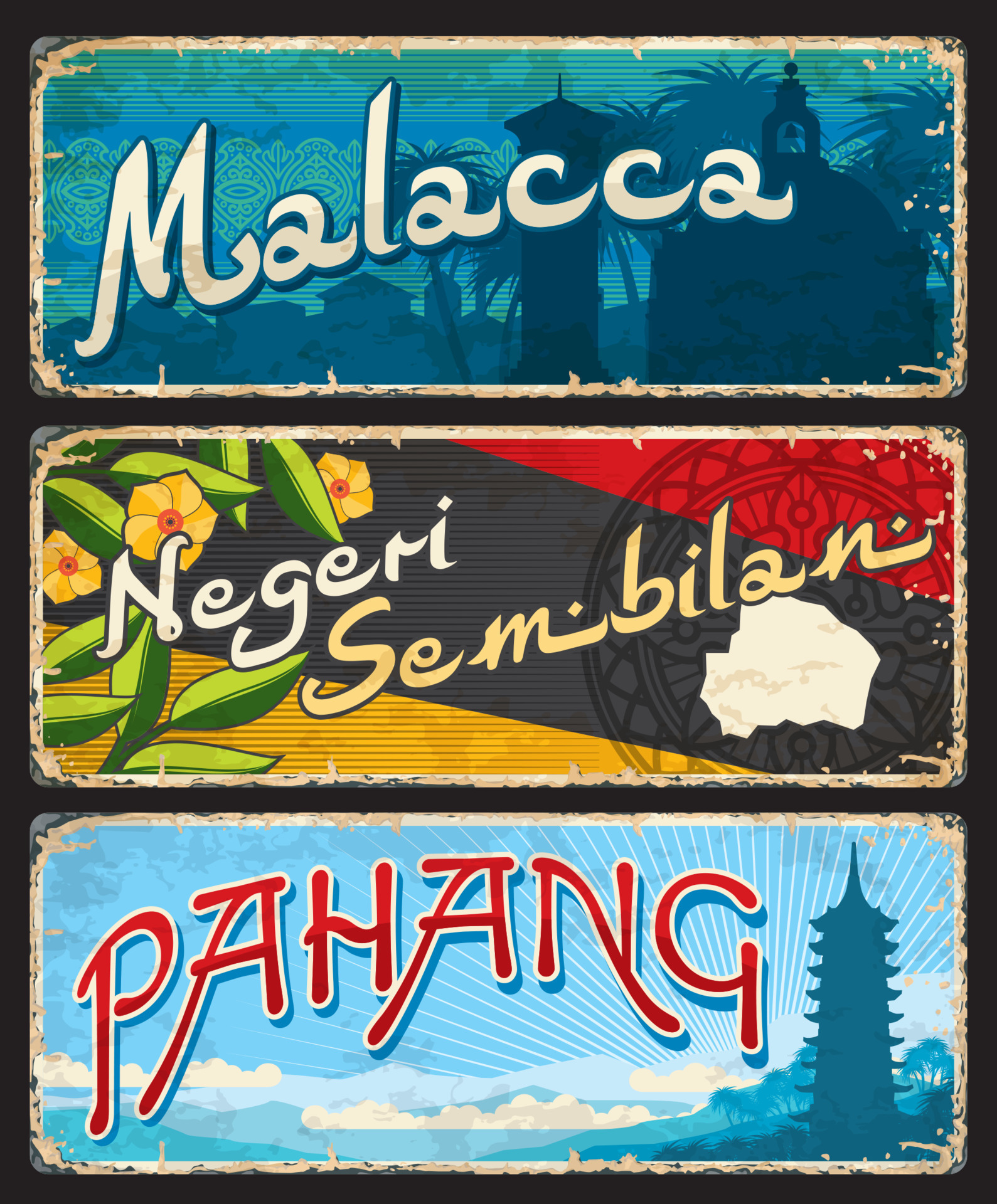 Malacca, Pahang, Negeri Sembilan regions plates 23592913 Vector Art at