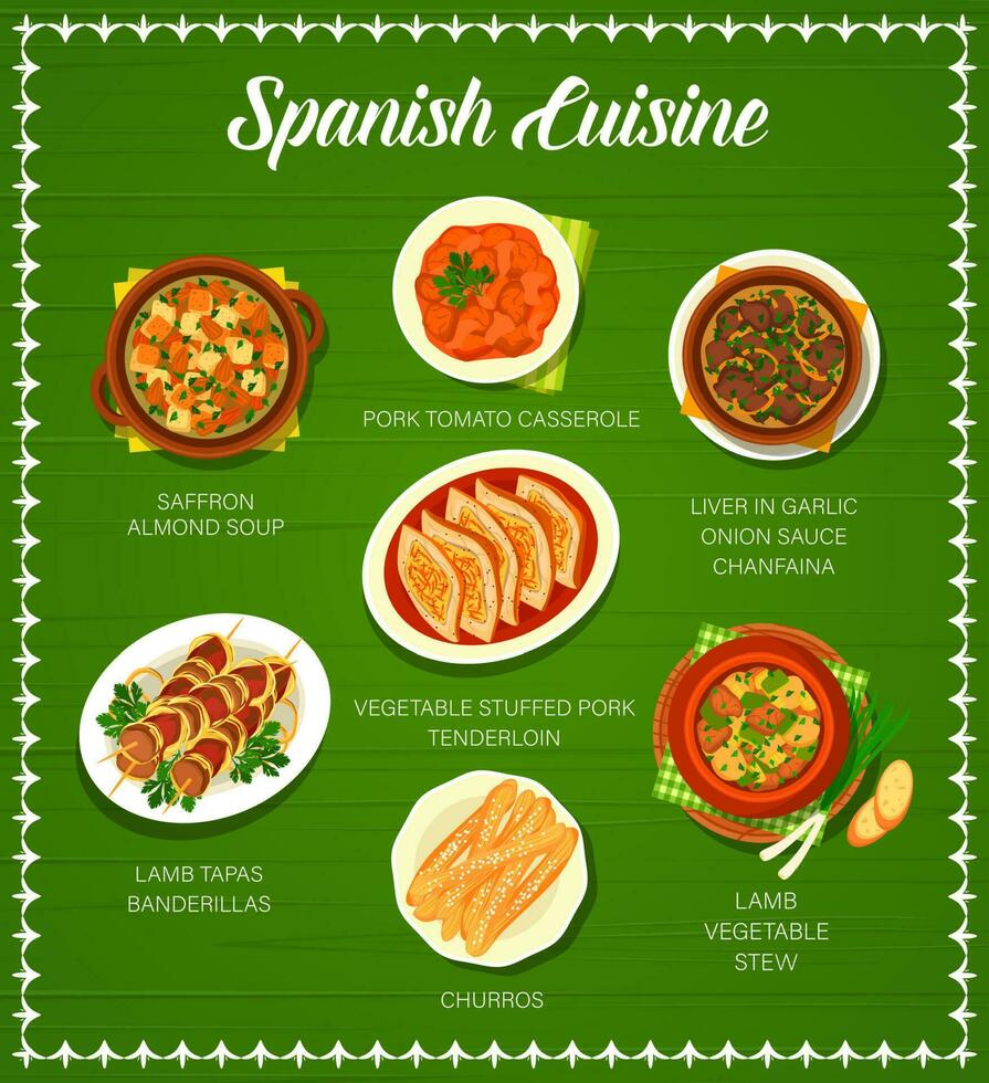 Español cocina comida menú cubrir vector