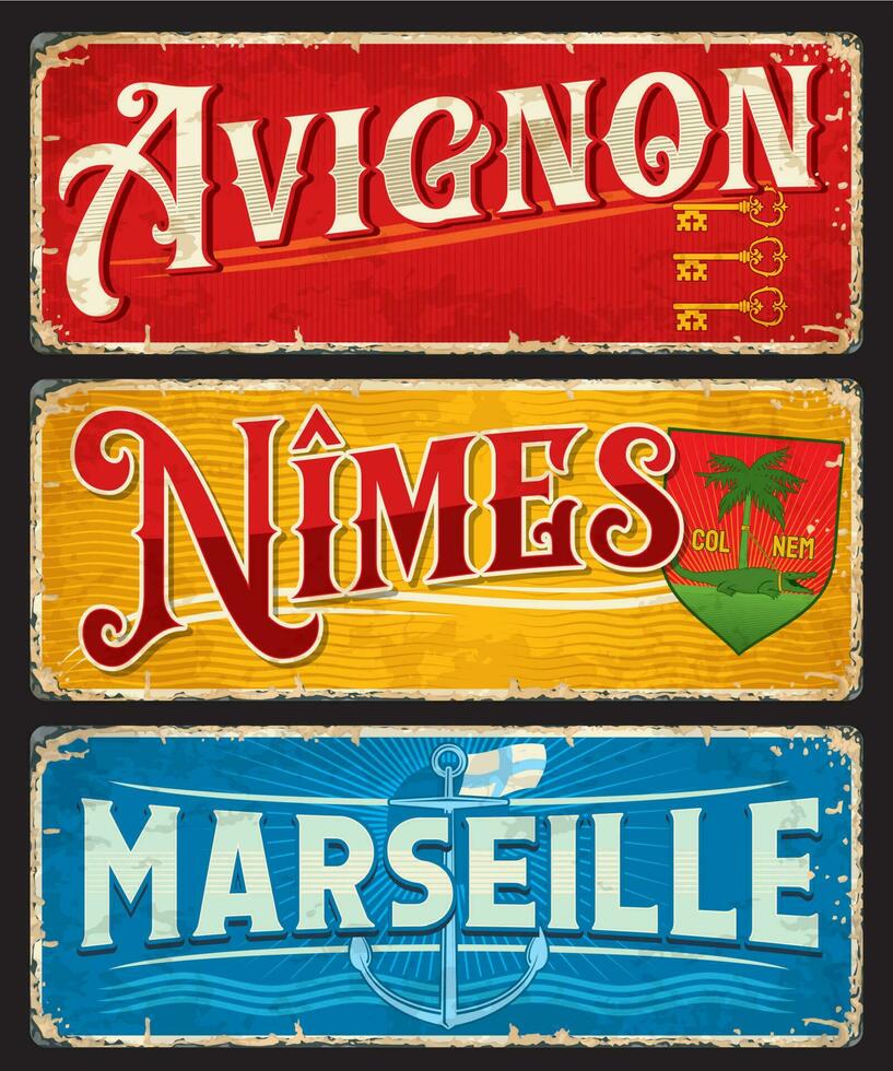 avignon, nimes, Marsella francés ciudad viaje plato vector