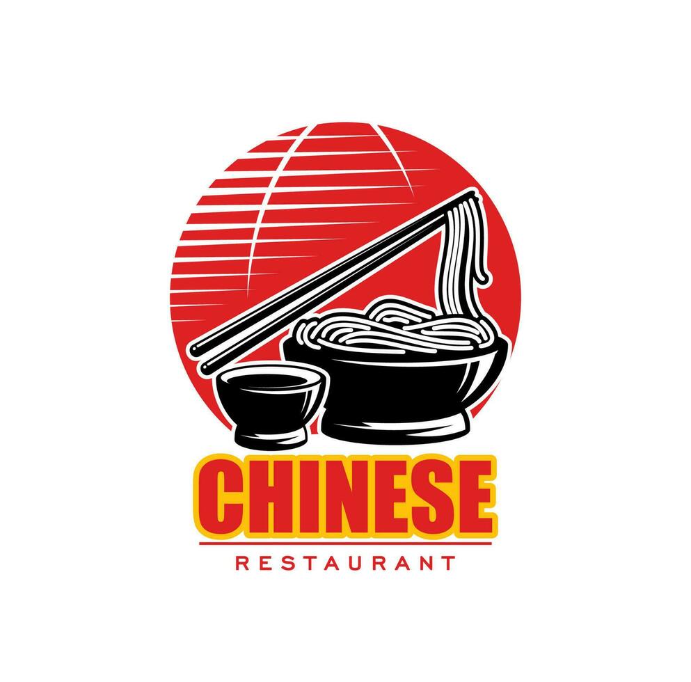 Chinese cuisine noodles, red lantern and sticks vector