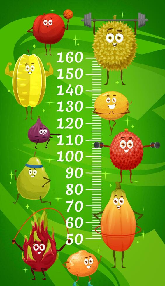 niños altura cuadro, exótico frutas en aptitud deporte vector