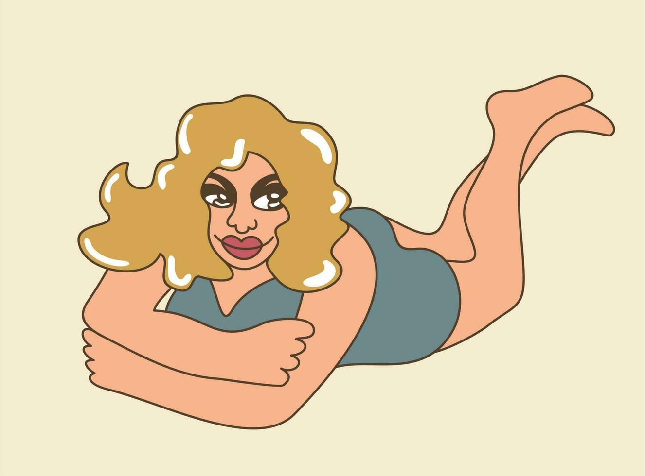 Retro girl. Young woman in bikini. Vector isolated illusration.