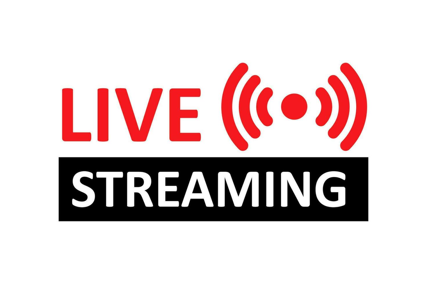 Live stream symbol, icon with play button. Emblem for broadcasting, online tv, sport, news and radio streaming. Template for shows, movies and live performances. Vector illustration.