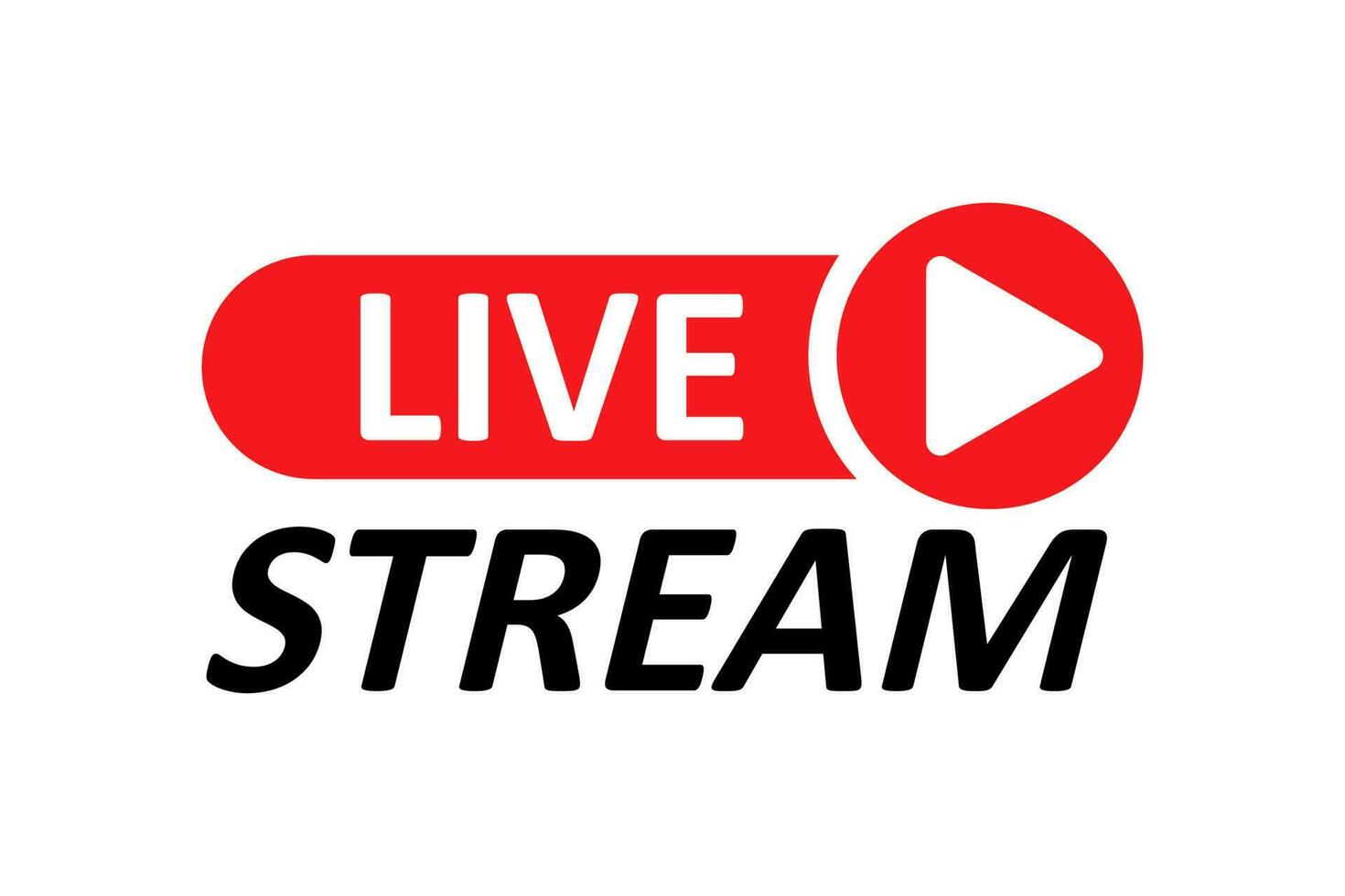 Live stream symbol, icon with play button. Emblem for broadcasting, online tv, sport, news and radio streaming. Template for shows, movies and live performances. Vector illustration.