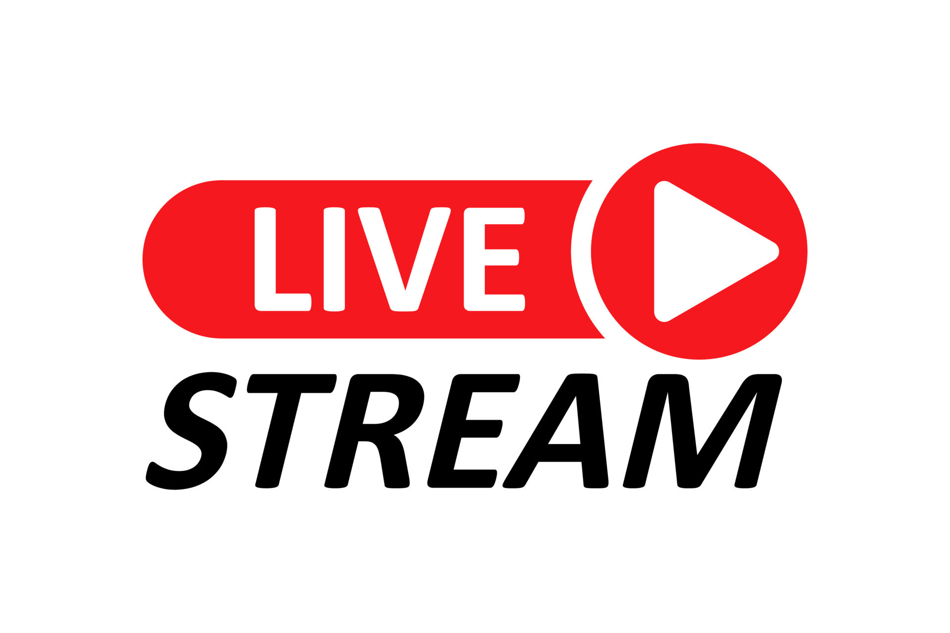 Live stream symbol, icon with play button. Emblem for broadcasting, online tv, sport, news and radio streaming. Template for shows, movies and live performances