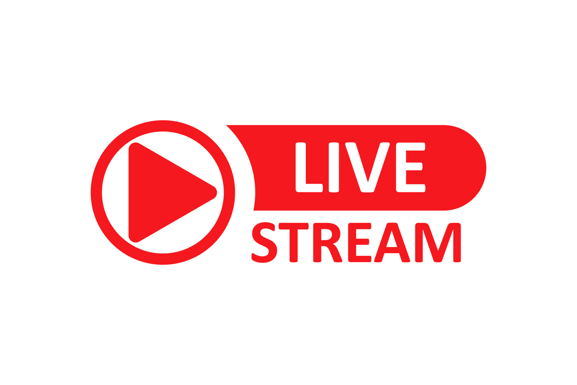 Live stream symbol, icon with play button. Emblem for broadcasting, online tv, sport, news and radio streaming. Template for shows, movies and live performances