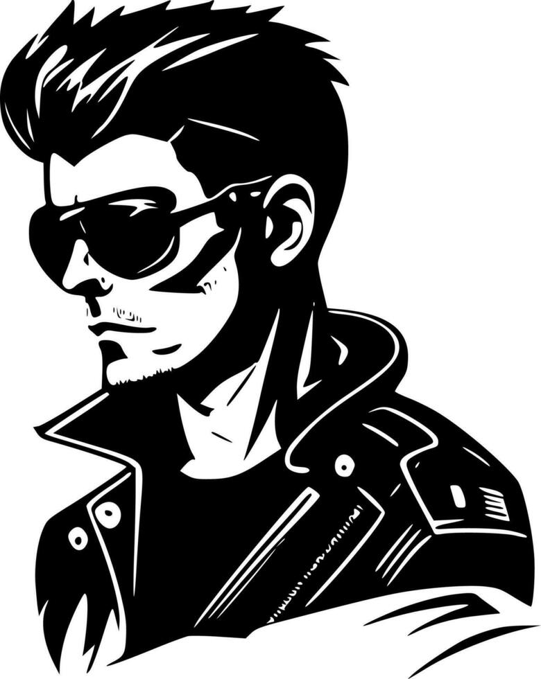 Biker, Black and White Vector illustration