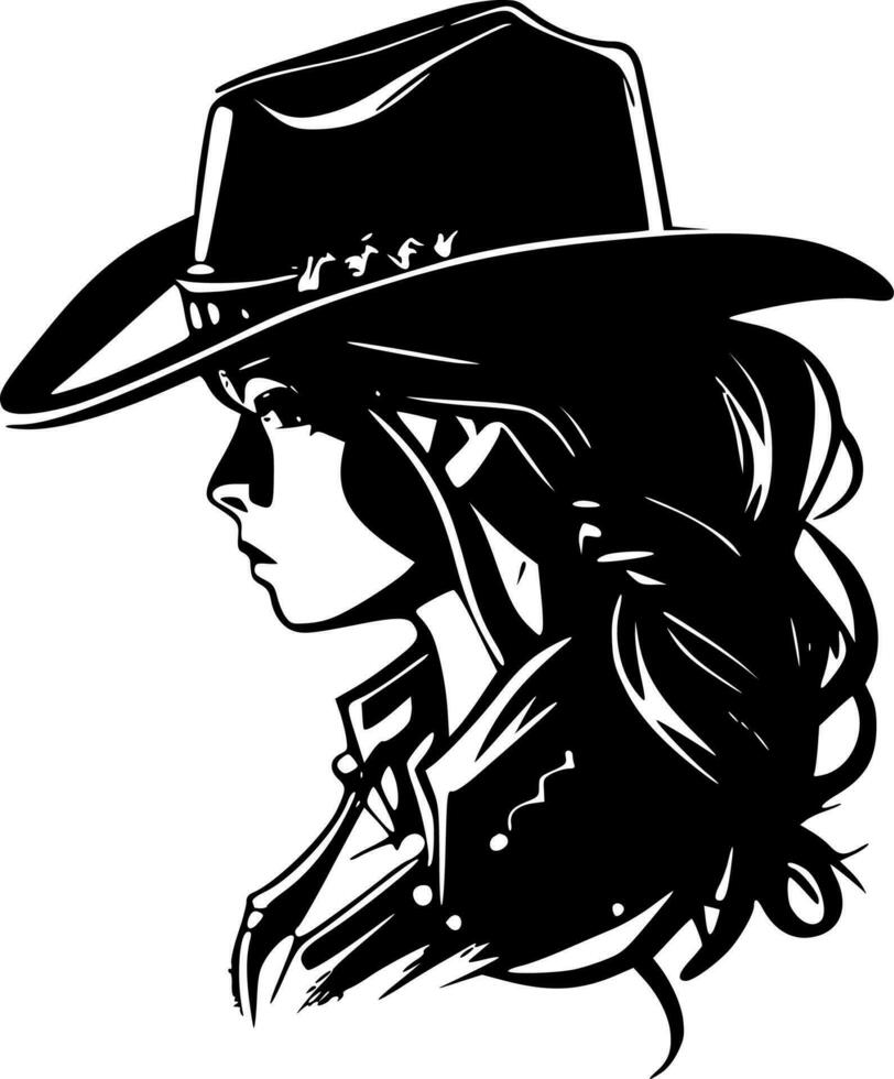 Cowgirl - Black and White Isolated Icon - Vector illustration