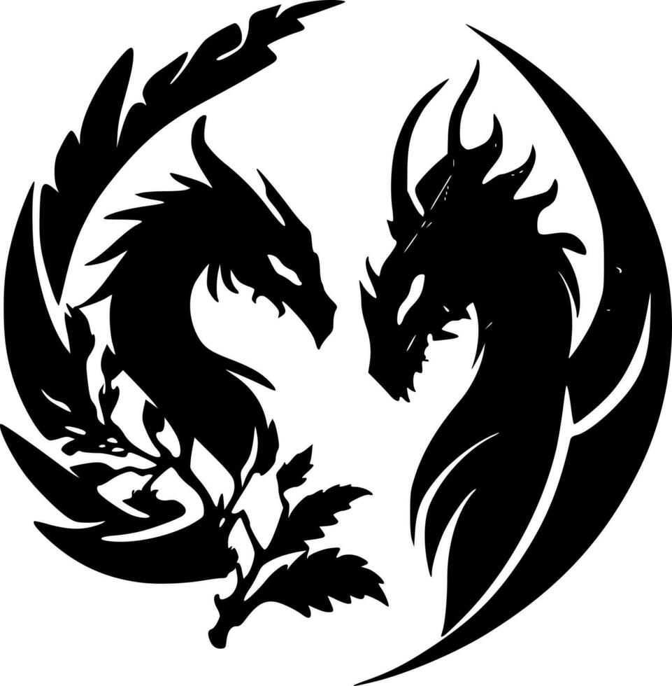 Dragons - Black and White Isolated Icon - Vector illustration