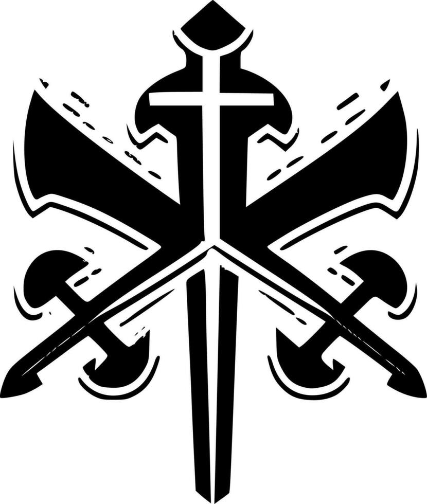 cruzado espadas, negro y blanco vector ilustración
