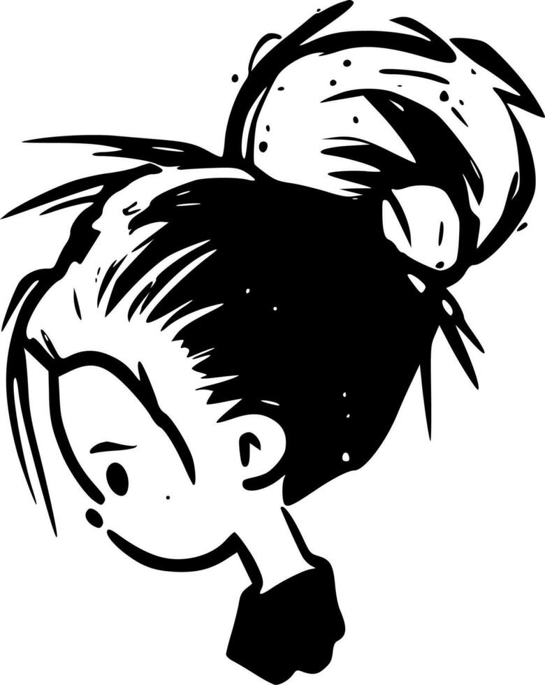 Messy Bun, Black and White Vector illustration