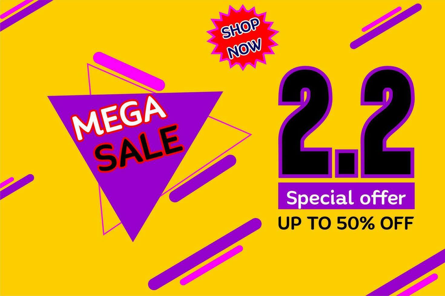 Vector 2.2 Mega Sale for Poster or banner .2 February sale banner design templates for social media and website,Special Offer Sale 50 percent Off .