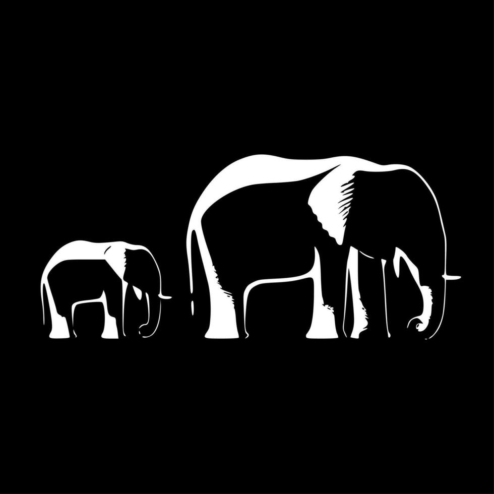 Elephants - Black and White Isolated Icon - Vector illustration
