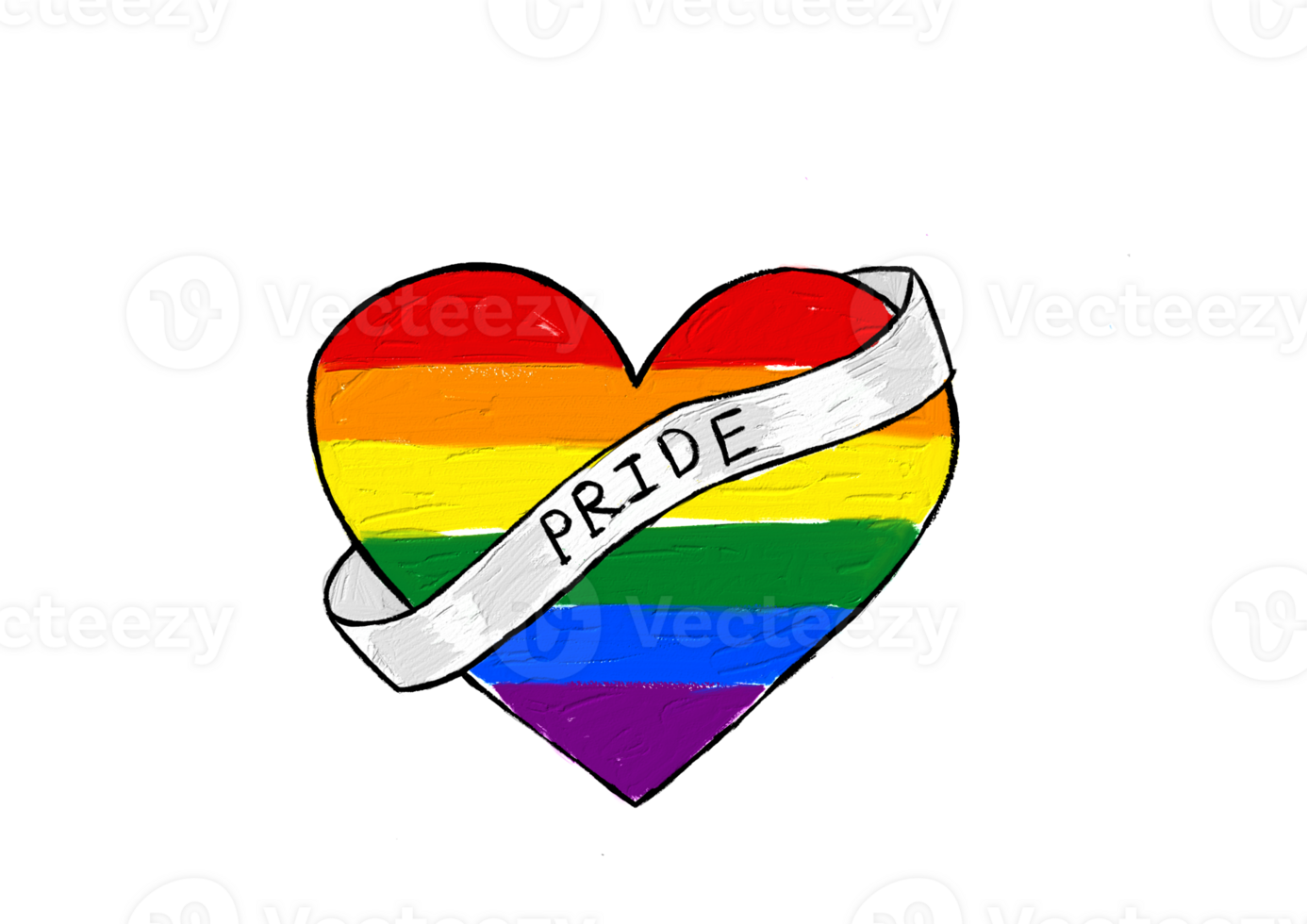 Rainbow flag oil brush paint in heart shape with pride sash.LGBT  Pride month watercolor png
