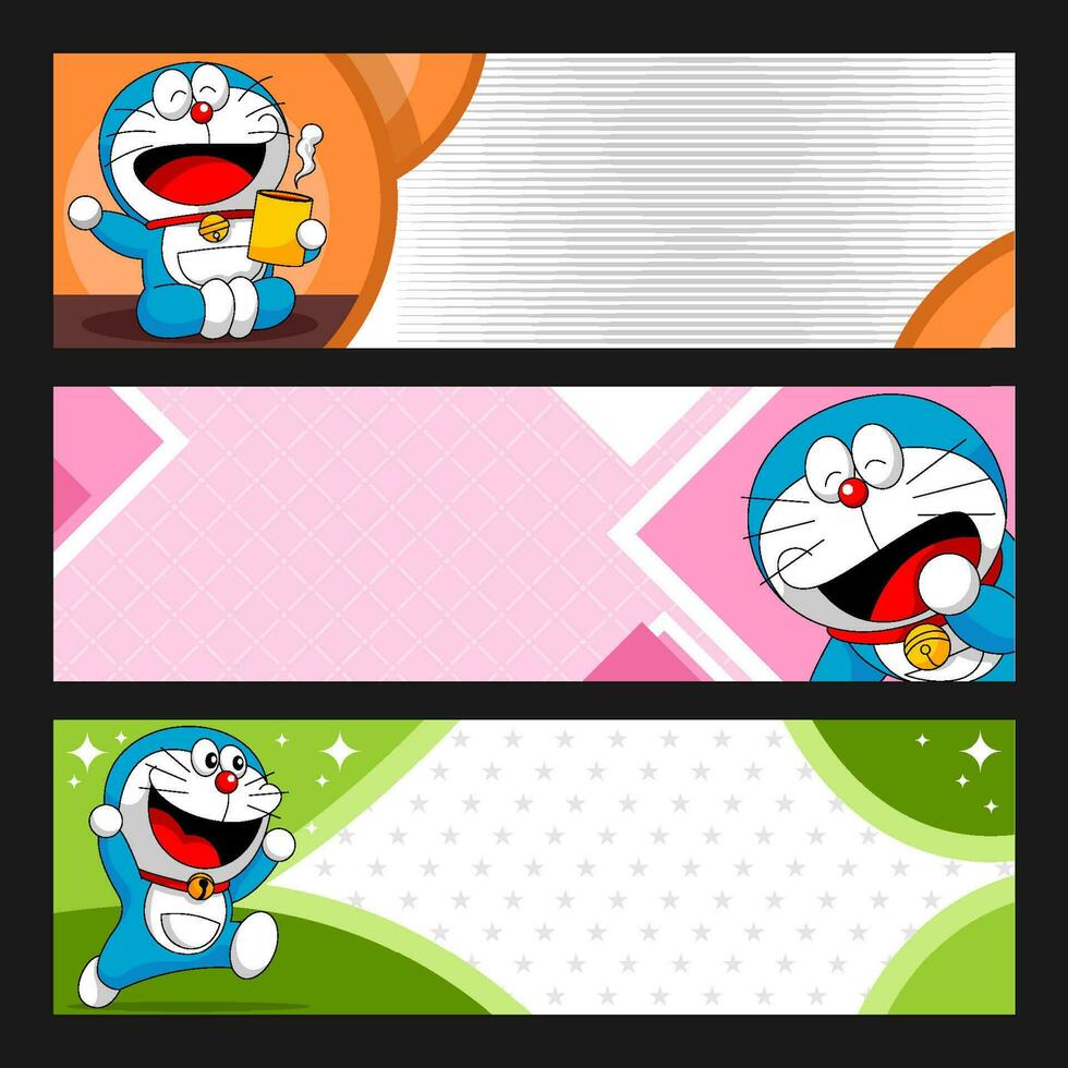 Blue Robocat Banner Set vector