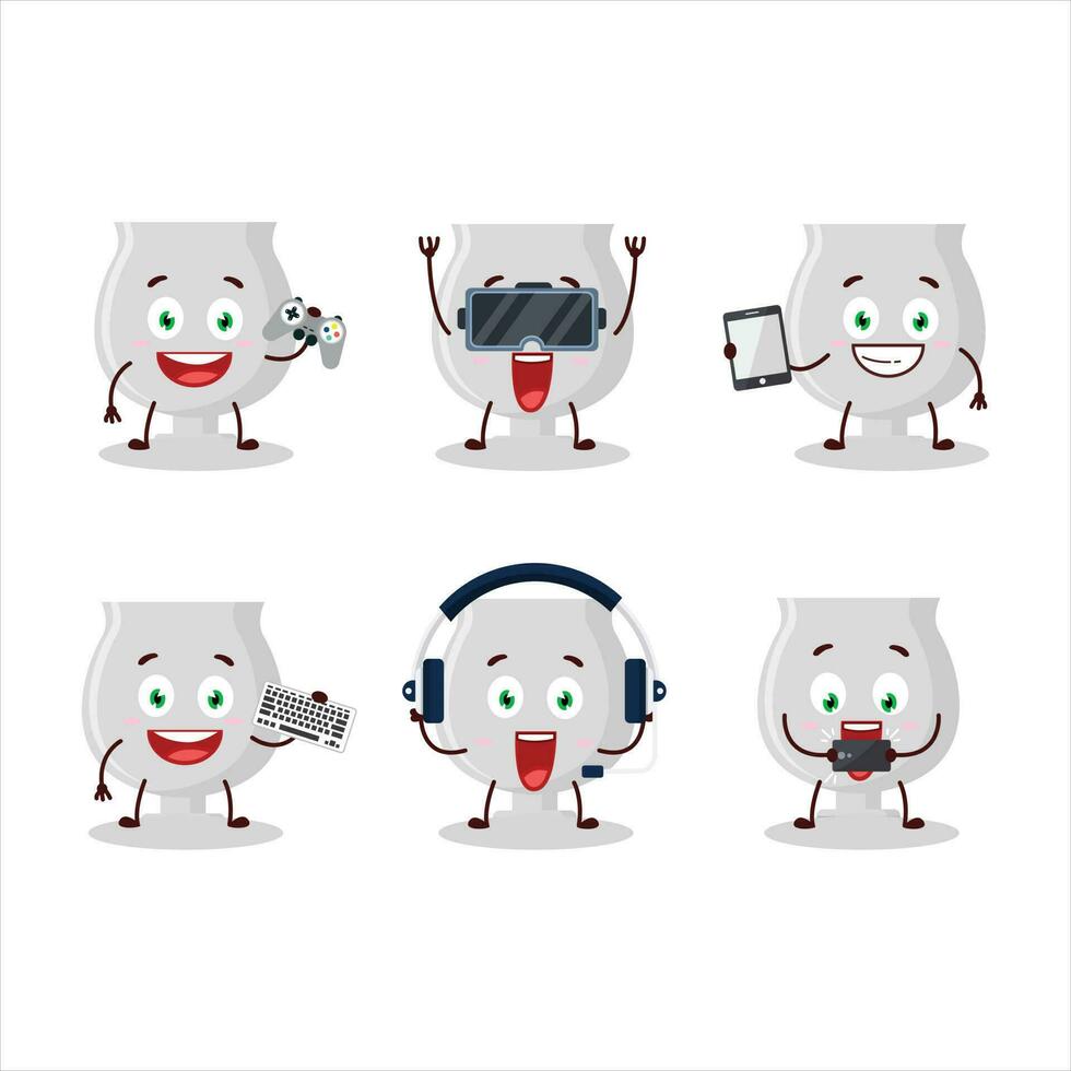 Silver trophy cartoon character are playing games with various cute emoticons vector