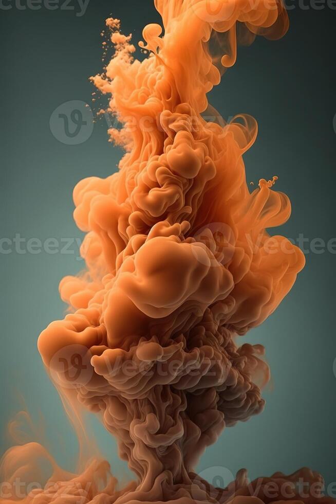 , Flowing light apricot crush smoke with splashes. Soft fluid banner, spring female mood, 3D effect, modern macro realistic abstract vertical background, ink in water effect.. photo