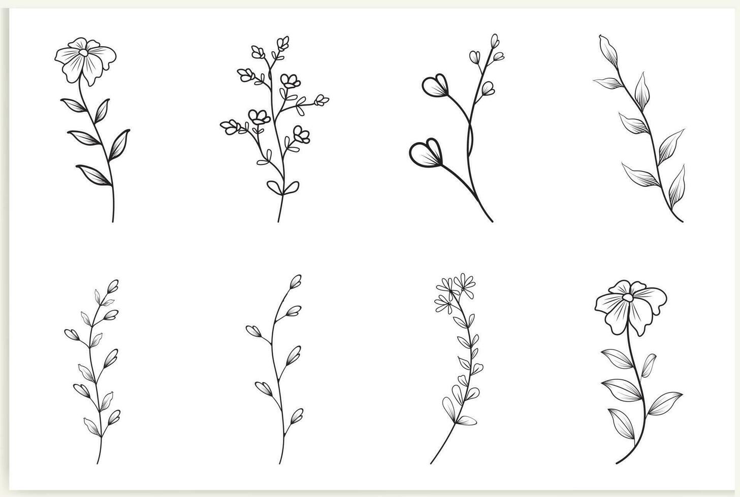 Set of vector vintage floral elements.Hand-drawn cute line art. Elements flowers, branches, swashes, and flourishes