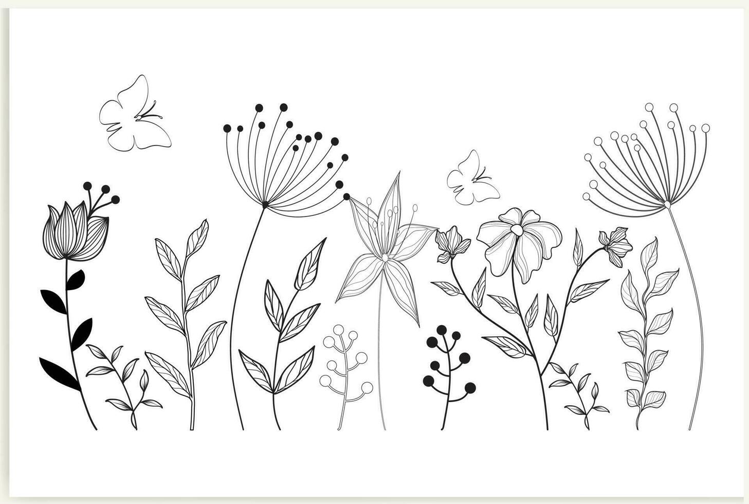 Set of vector vintage floral elements.Hand-drawn cute line art. Elements flowers, branches, swashes, and flourishes