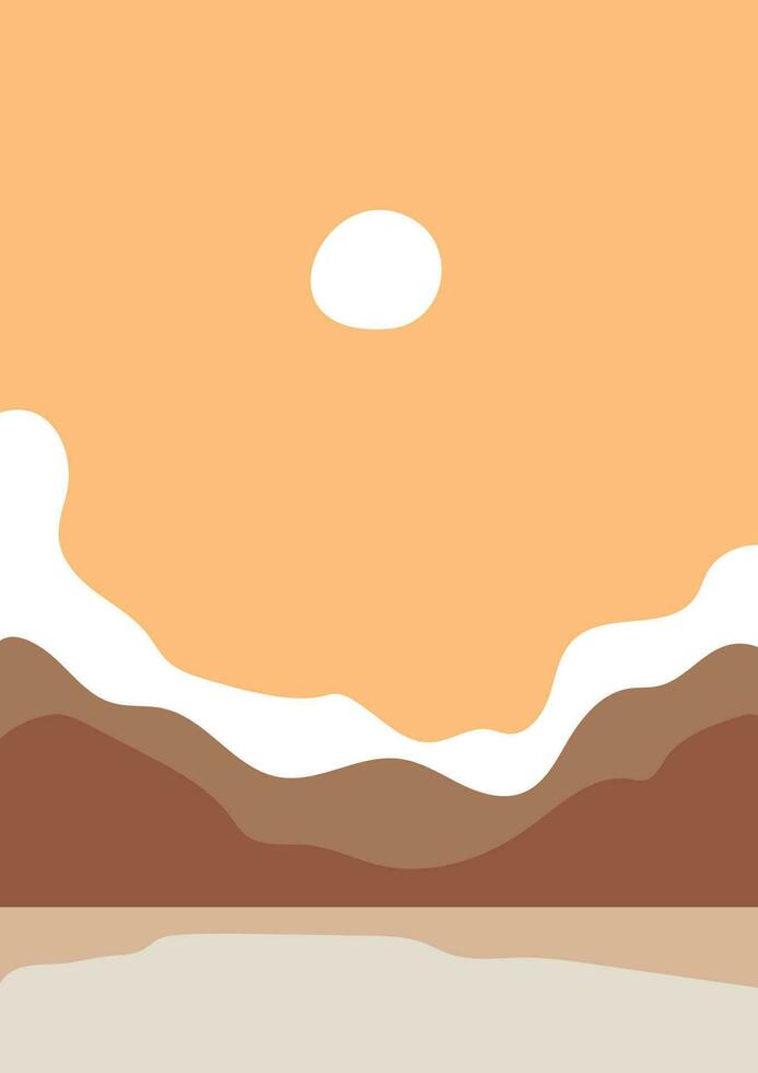 Minimalist vector. Neutral colors abstract art, rainbow, sun, minimal landscape, Nountains, desert vector illustration forest and mountain.