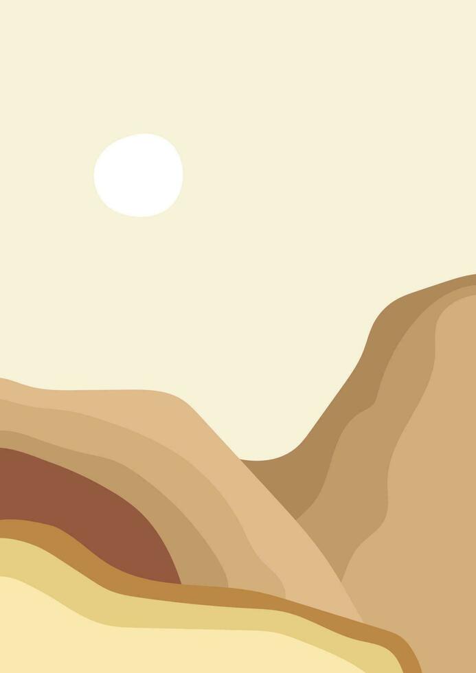 minimalista vector. neutral colores resumen arte, arcoíris, sol, mínimo paisaje, montañas, Desierto vector ilustración bosque y montaña.