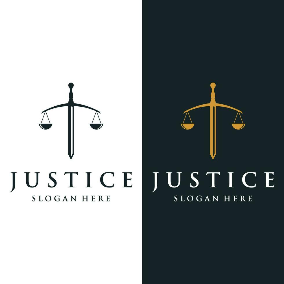 Law firm and attorney Logo.Justice template with pillar, sword and scales concept.Vector illustration. vector