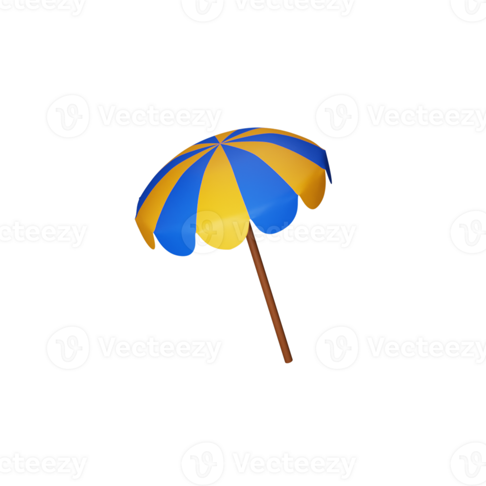 Yellow And Blue Open Umbrella 3D Render Icon. png
