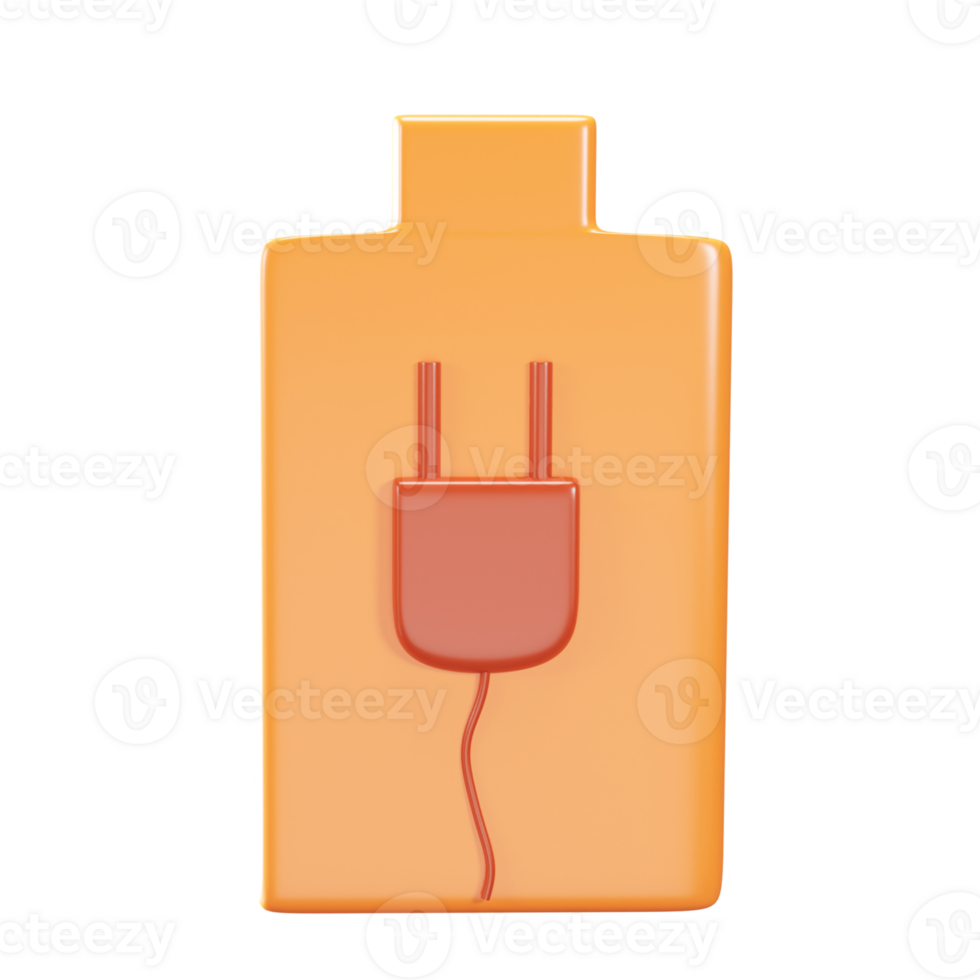 3D Style Battery Charging Plug Icon In Orangne Color. png