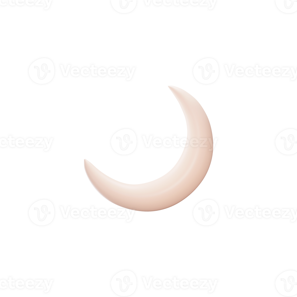 3D Render Peach Crescent Moon Icon Over Black Background. png