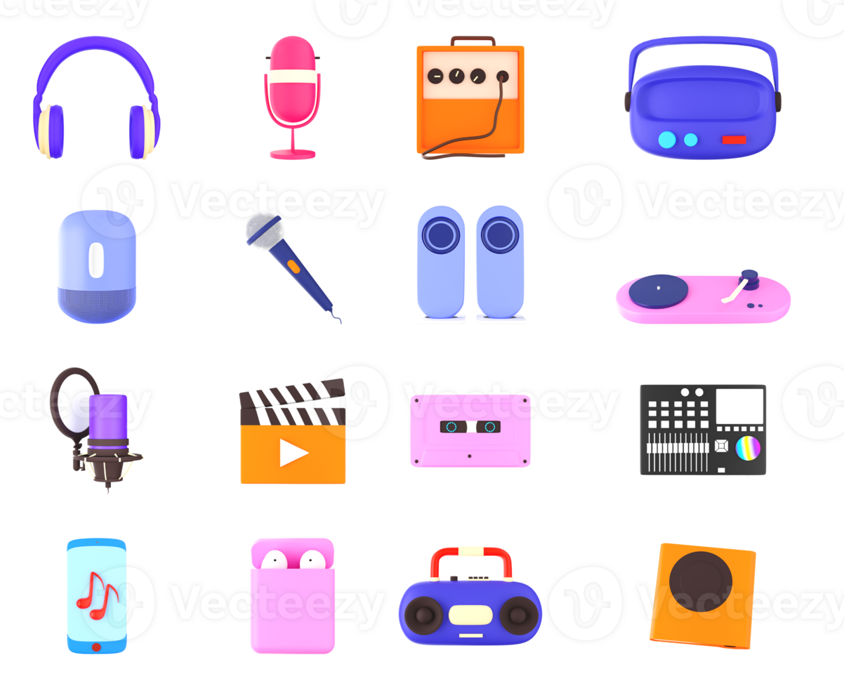 Colorful Music Device Collection In 3D Render. png