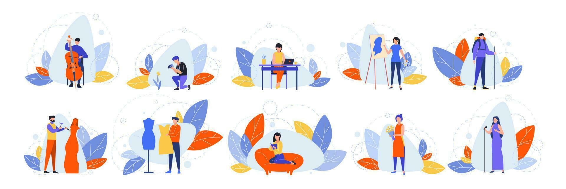 Set of creative occupations, hobbies concept vector