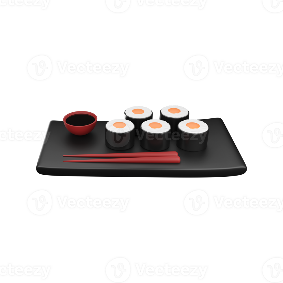 3D Illustration of California Roll With Chopsticks Icon. png