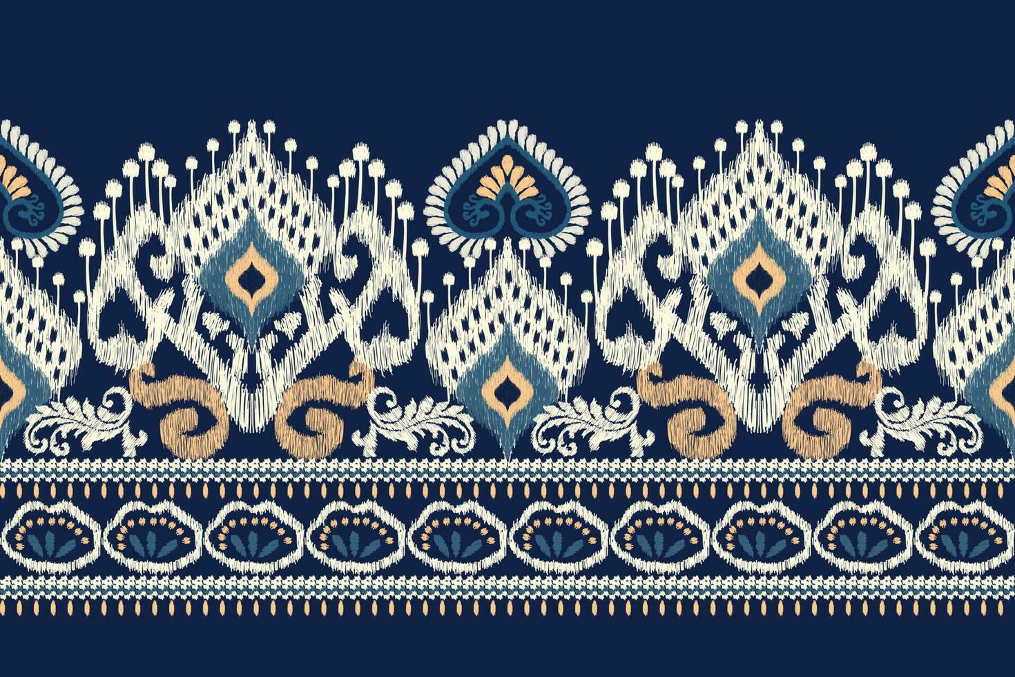 ikat floral cachemir bordado en Armada azul fondo.ikat étnico oriental modelo tradicional.azteca estilo resumen vector ilustración.diseño para textura,tela,ropa,envoltura,decoración,pareo.