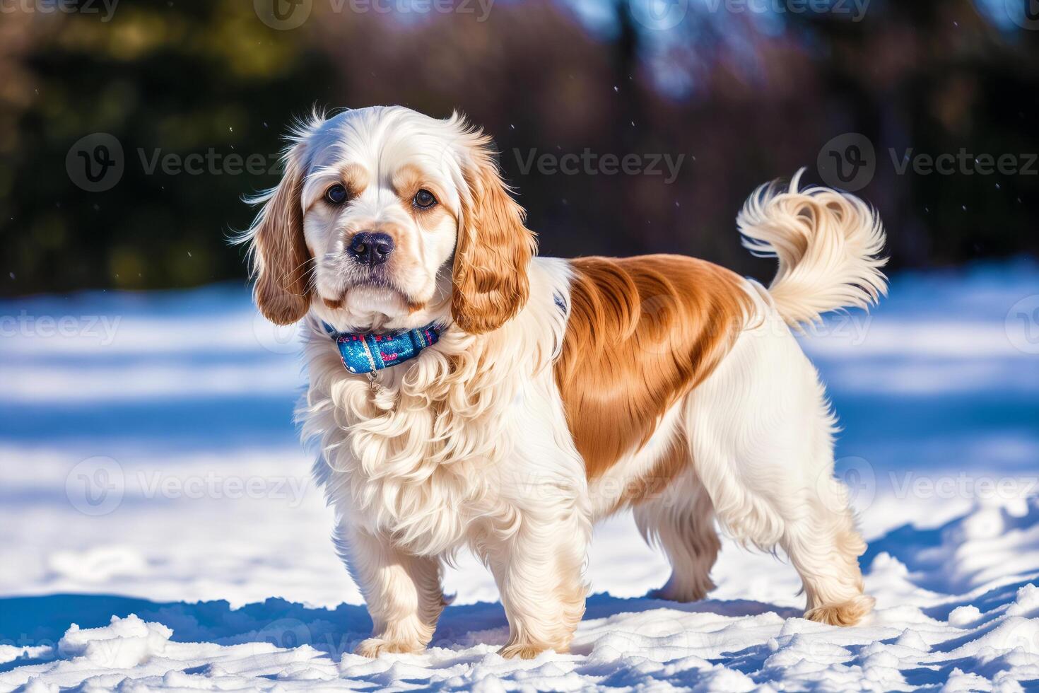 Portrait of a beautiful dog breed American Cocker Spaniel. A beautiful Cavalier King Charles Spaniel dog in the park. photo