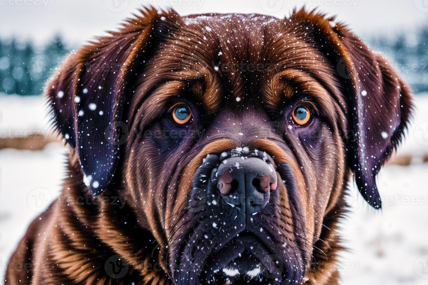 Portrait of a beautiful dog breed Mastiff in the park. photo