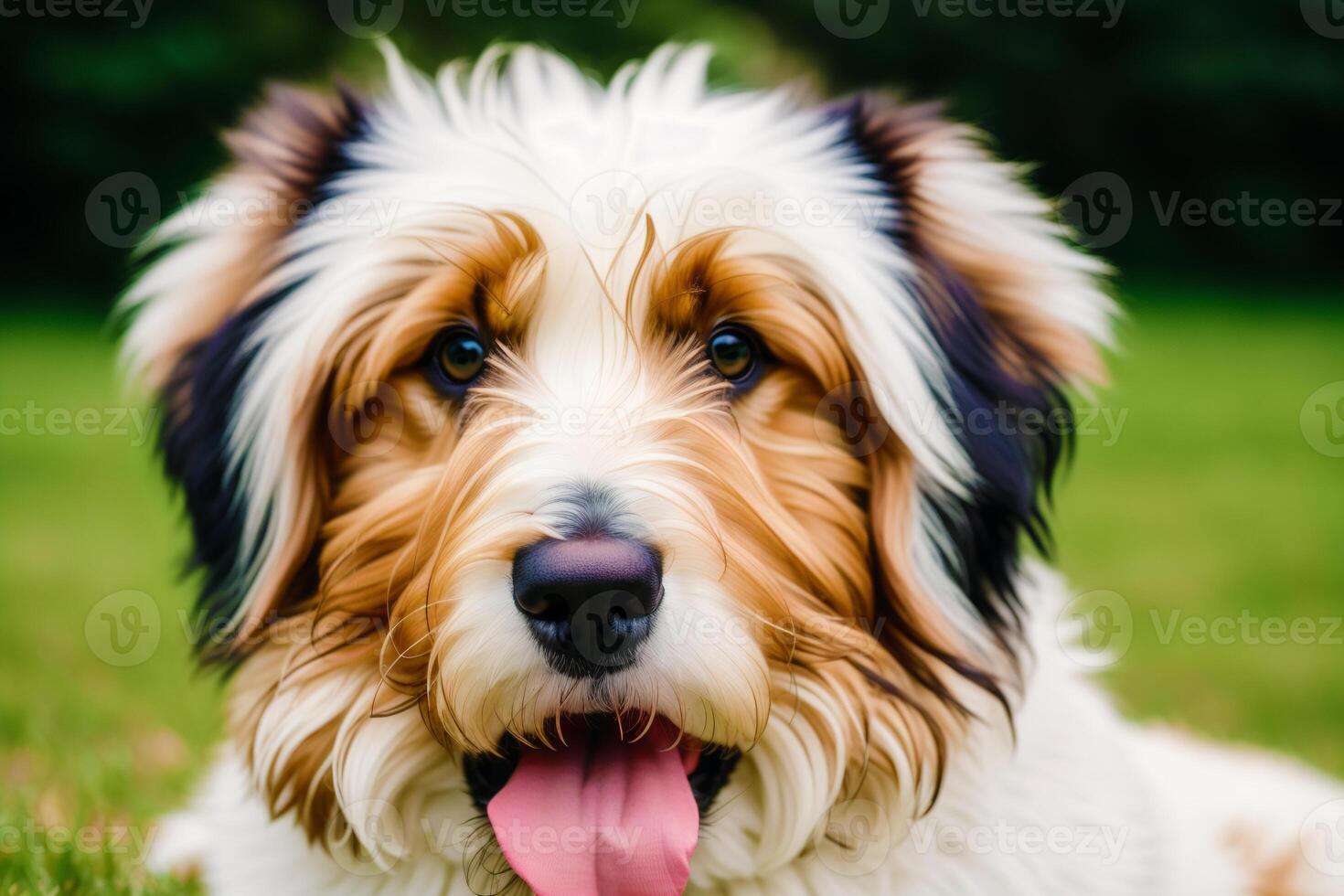 Portrait of a beautiful dog in the autumn park. Selective focus. photo