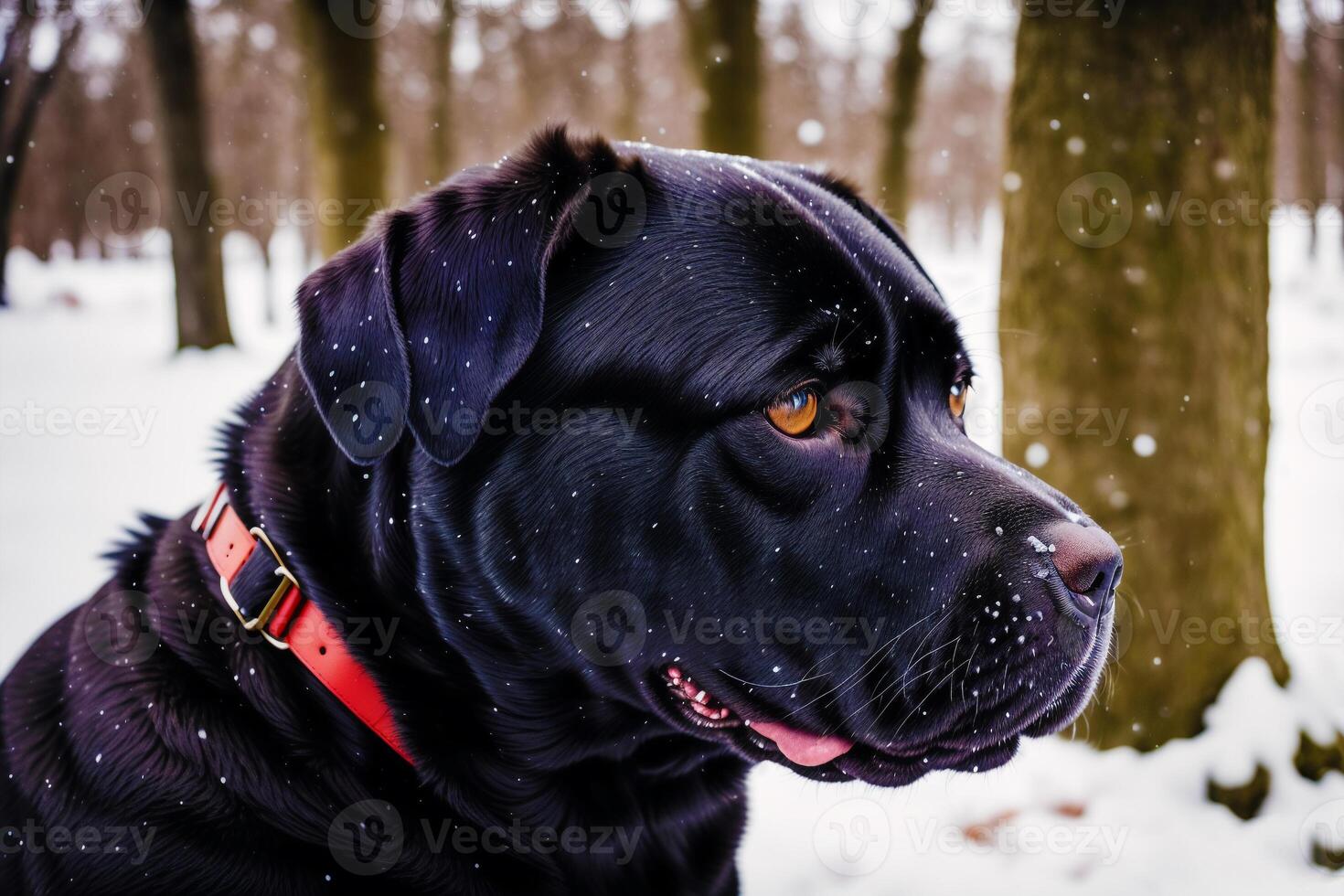 Portrait of a black labrador retriever dog in the park. photo