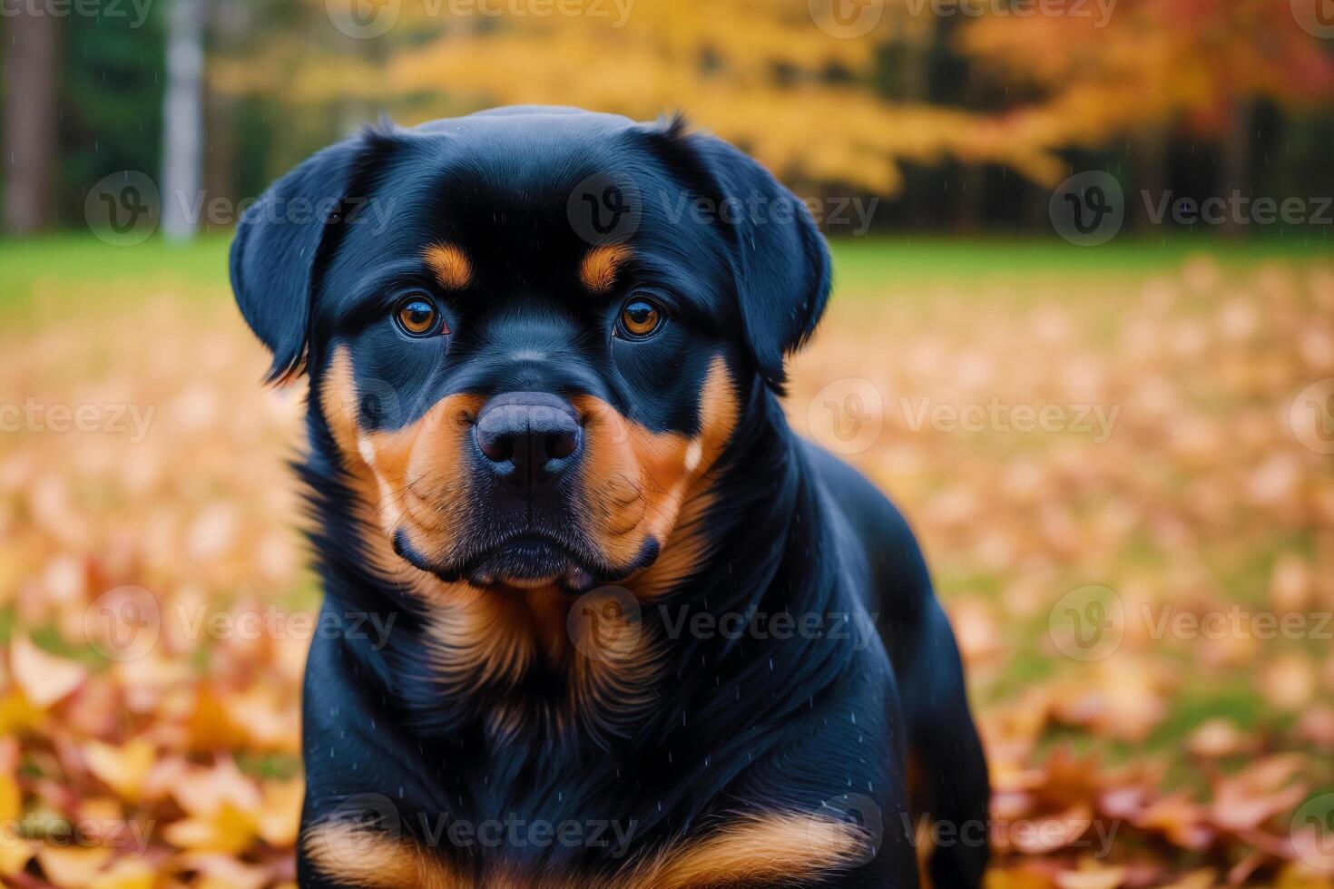 Rottweiler. Portrait of a beautiful Rottweiler dog playing in the park. photo