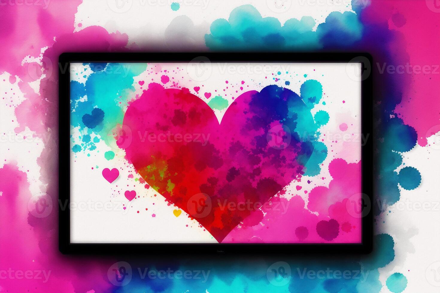 Valentine's day postcard. Watercolor hearts on the watercolor background. Valentine's day. Watercolor paint. Digital art, photo