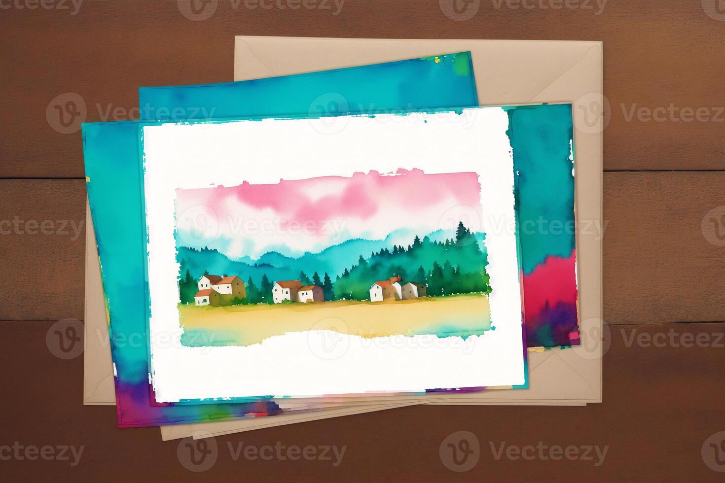 Childrens Day postcard. Childrens Day background. Watercolor paint. Digital art, photo
