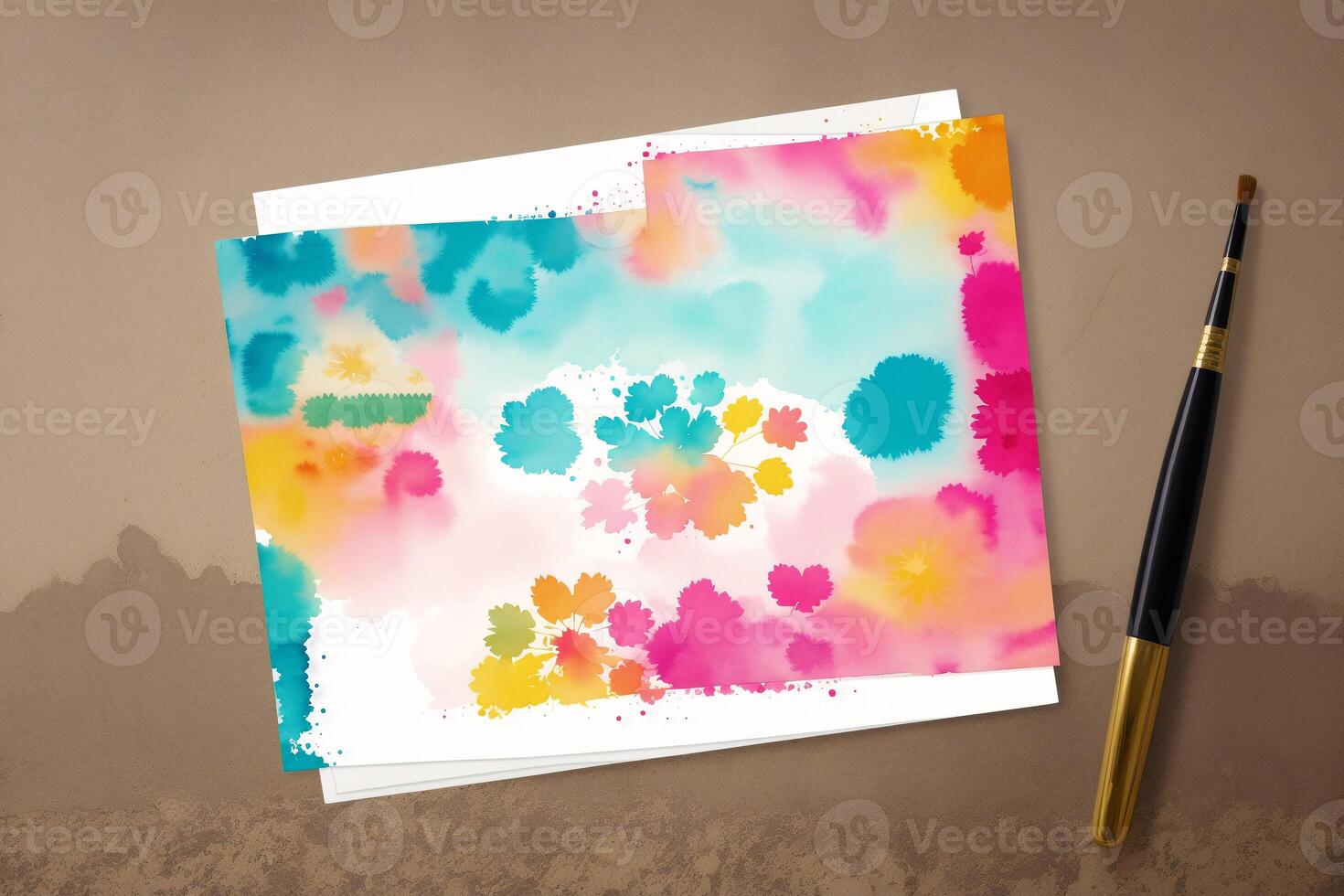 Mothers Day postcard. Mother s Day background. Watercolor paint. Copy space. photo