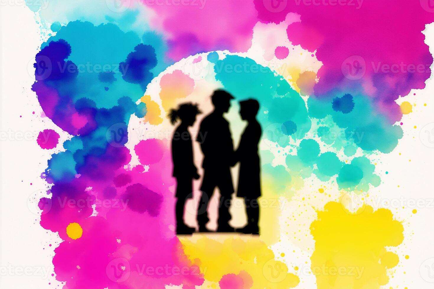 An illustration of a family. Watercolor paint. Happy family spending time together. photo