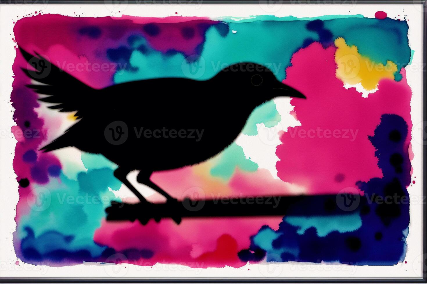 Illustration of a bird on abstract watercolor background. Sparrow. Watercolor paint. Digital art, photo